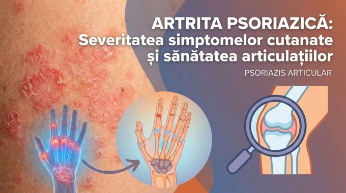 Poza cu piele afectată de psoriazis și articulații inflamate.