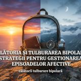Hartă stilizată a lumii, plină de culori vesele, cu un itinerar albastru vibrant.