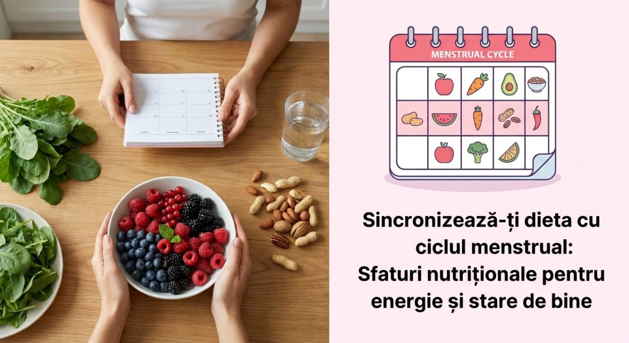 Femeie analizând graficul ciclului menstrual legat de alimente.
