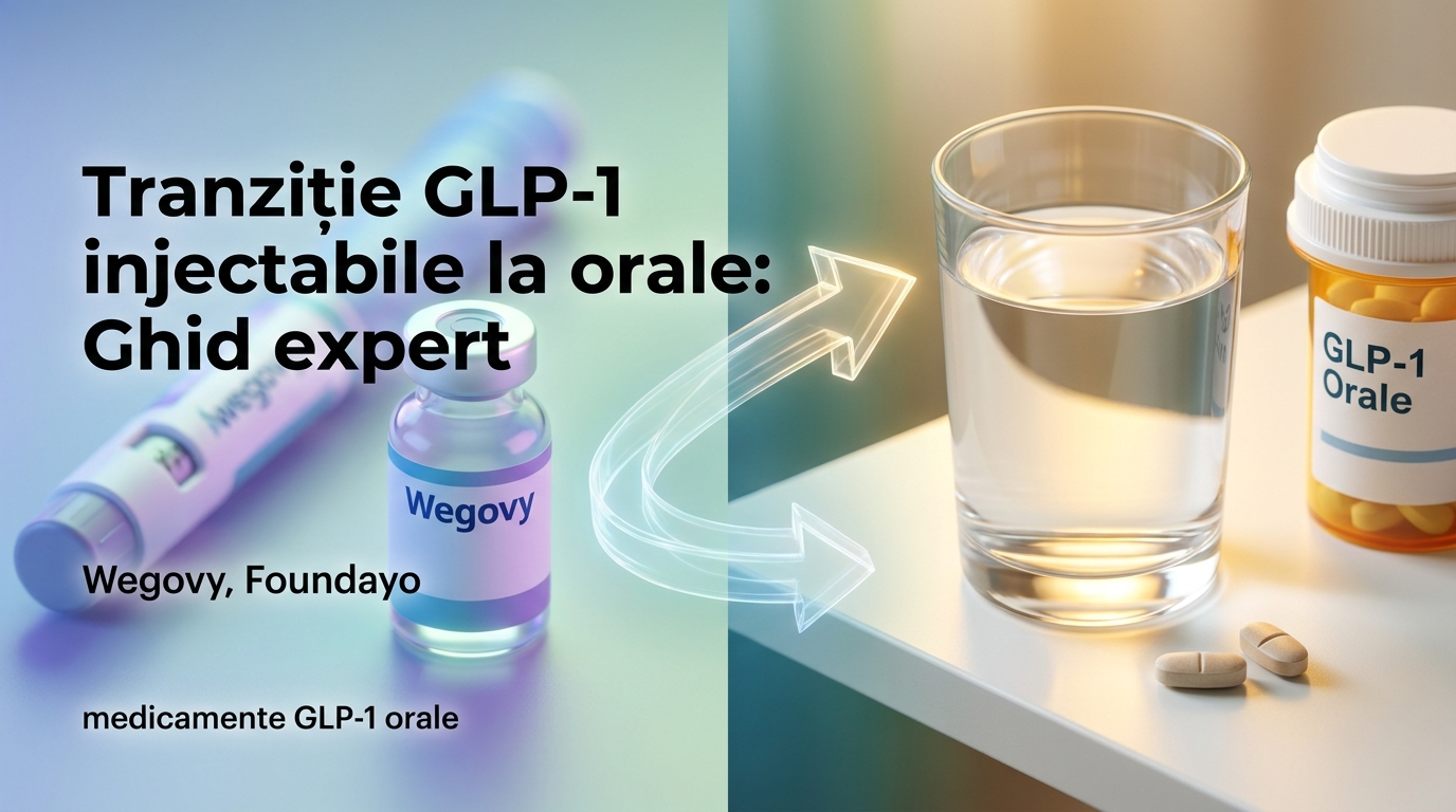 Tableta cu medicament GLP-1 orală alături de un stilou de insulină.