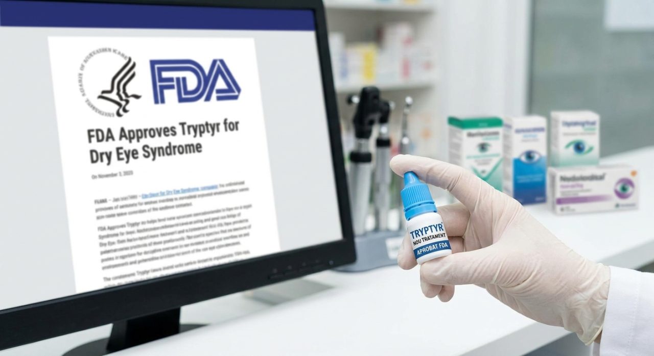 tratament sindrom ochi uscat illustration for FDA Aprobă Picăturile Tryptyr: Un Nou Tratament pentru Sindromul Ochiului Uscat