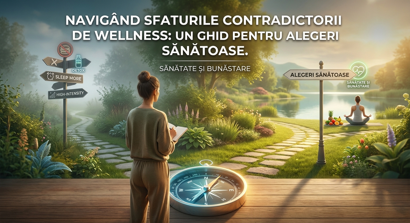 sănătate și bunăstare illustration for Navigând Sfaturile Contradictorii de Wellness: Un Ghid pentru Alegeri Sănătoase