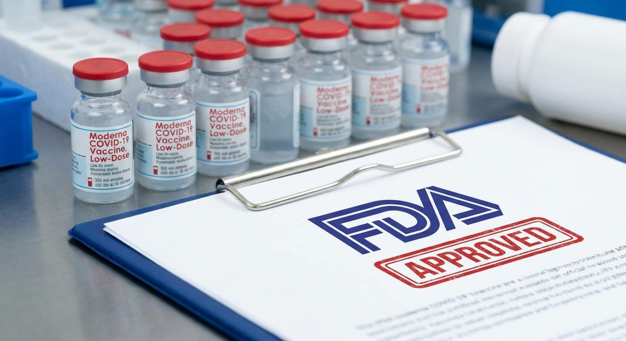 Illustration of Noul vaccin COVID-19 Moderna cu doză redusă a fost aprobat de FDA.