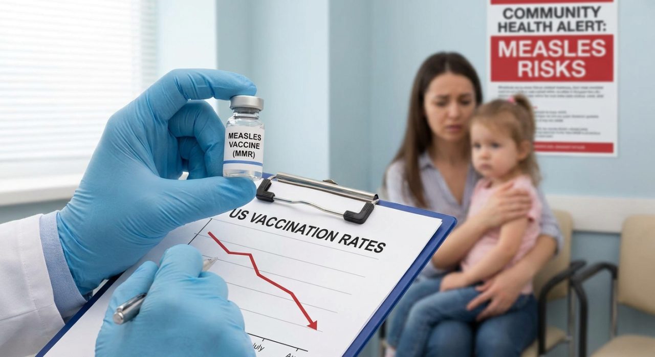 vaccinare împotriva rujeolei illustration for Vaccinarea antirujeolică în scădere în SUA: Cauze și riscuri actuale.